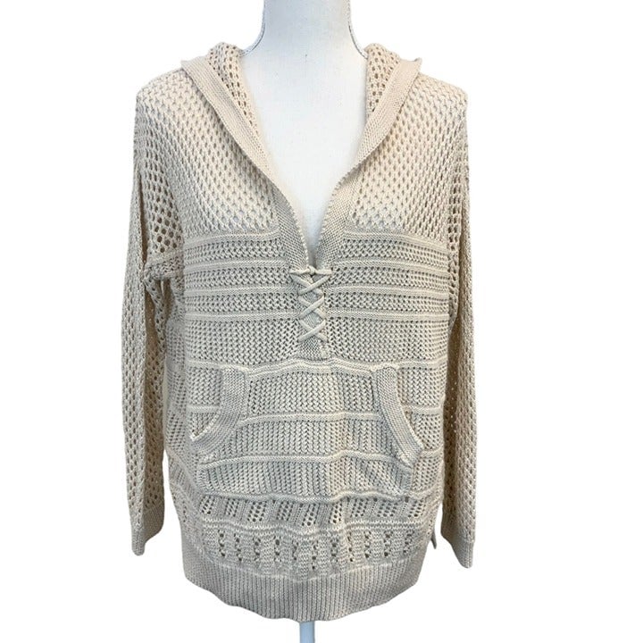Stylish Heartloom Long Sleeve Pullover Pocket Hoodie In Beige Size XS Open Knit Lace Up oV4zwAJOH all for you
