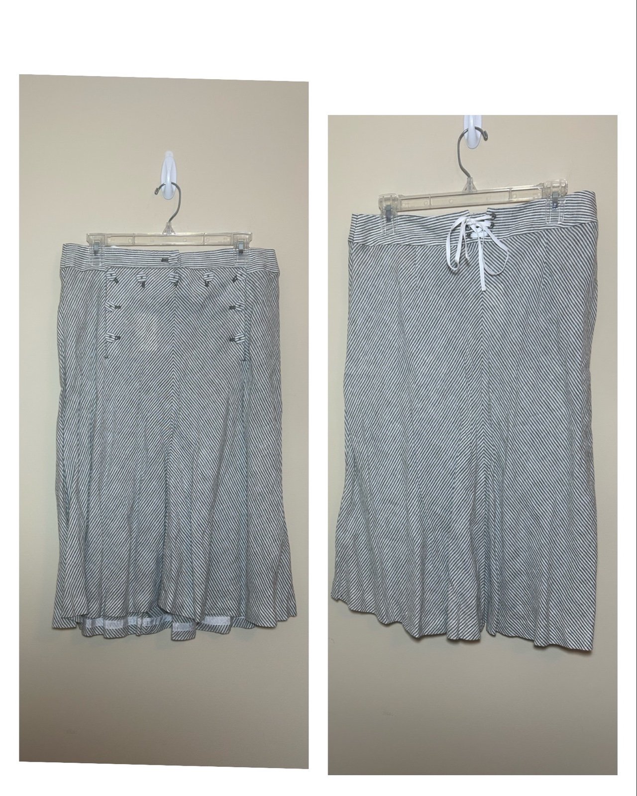 Great J. Crew Womens Midi Skirt size 6 Gray Striped 100% Linen button detail nautical IAi51YRr1 all for you