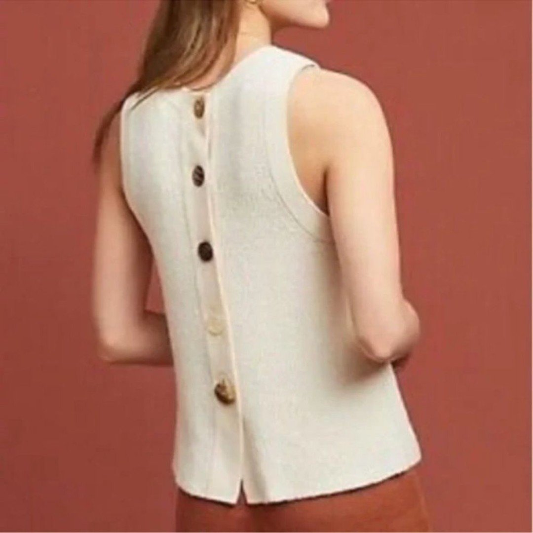 Authentic Anthropologie Moth Sleeveless Knit Button Back Top in Cream IGH0NmAW7 just for you