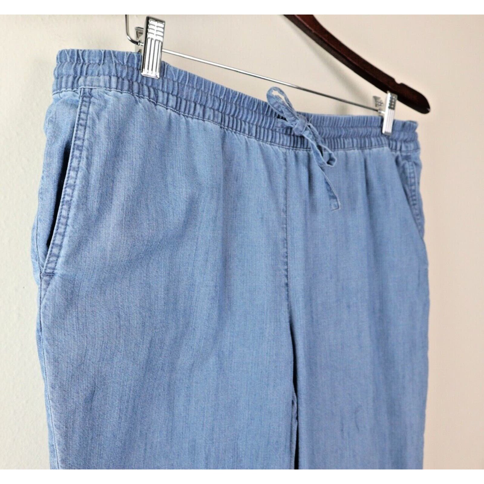 Classic J Jill Size M Chambray Cotton Tencel Easy Pants Slim Leg Blue Pull On Drawstring k5teyGzxL US Sale