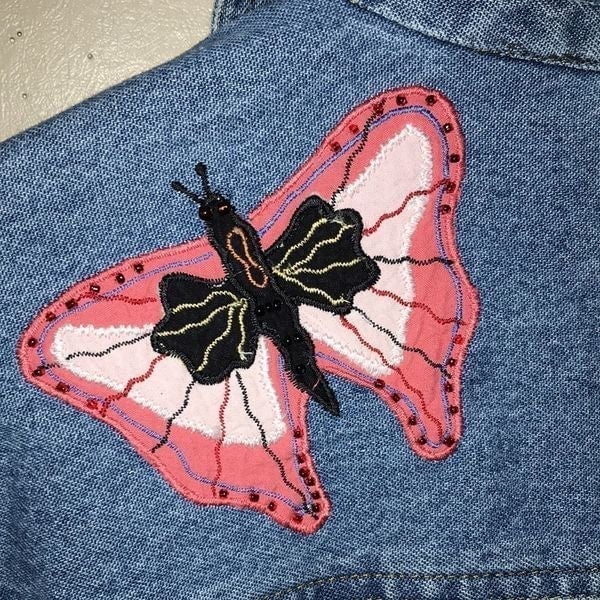 Personality Vintage Y2K embroidered and embellished butterfly denim jacket size small h5VPtv3xw Store Online