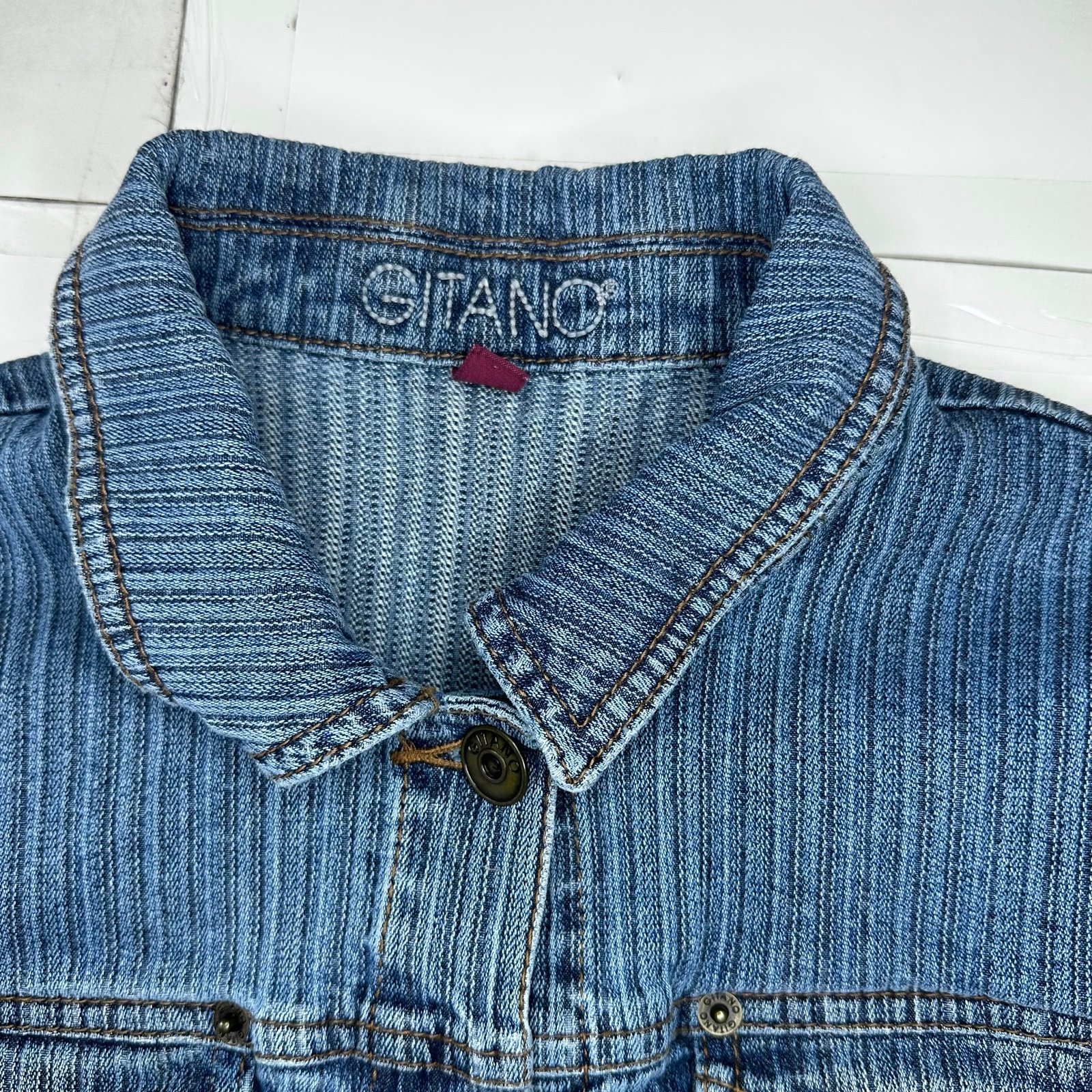 Popular Vintage Gitano Jean Jacket Women´s Medium Buttoned Rib Textured Breast Pockets JMMu2Zewz on sale