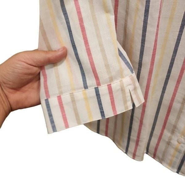 large discount Chico´s Women´s Multicolor Summertime Stripes Cotton Linen Shirt Size 1 or Mediu NM7GZtUrk Wholesale