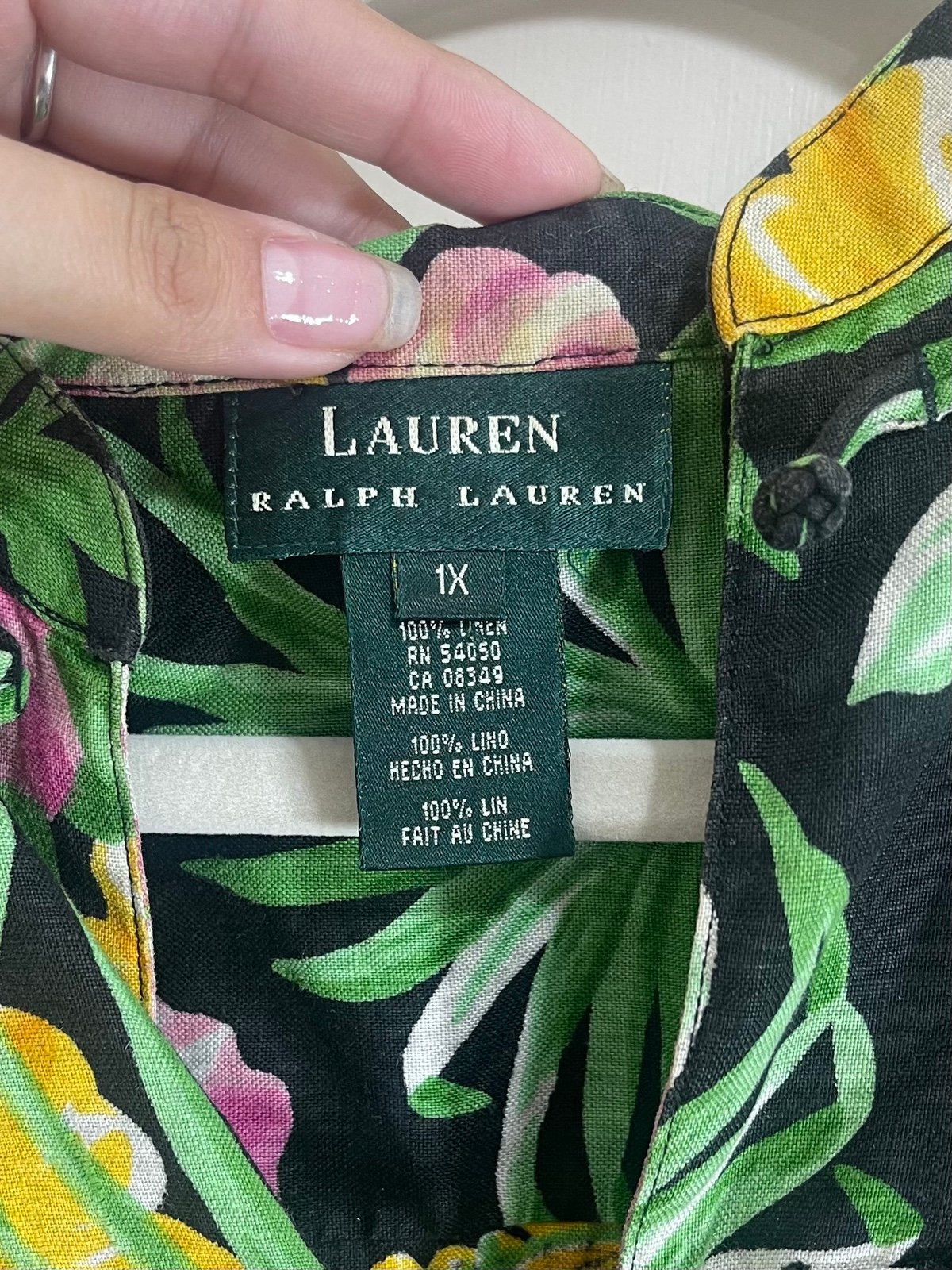 large selection Lauren Ralph Lauren Linen Tropical Floral Tunic Top Button Toggle Knot Closure lfrIy04Y7 all for you