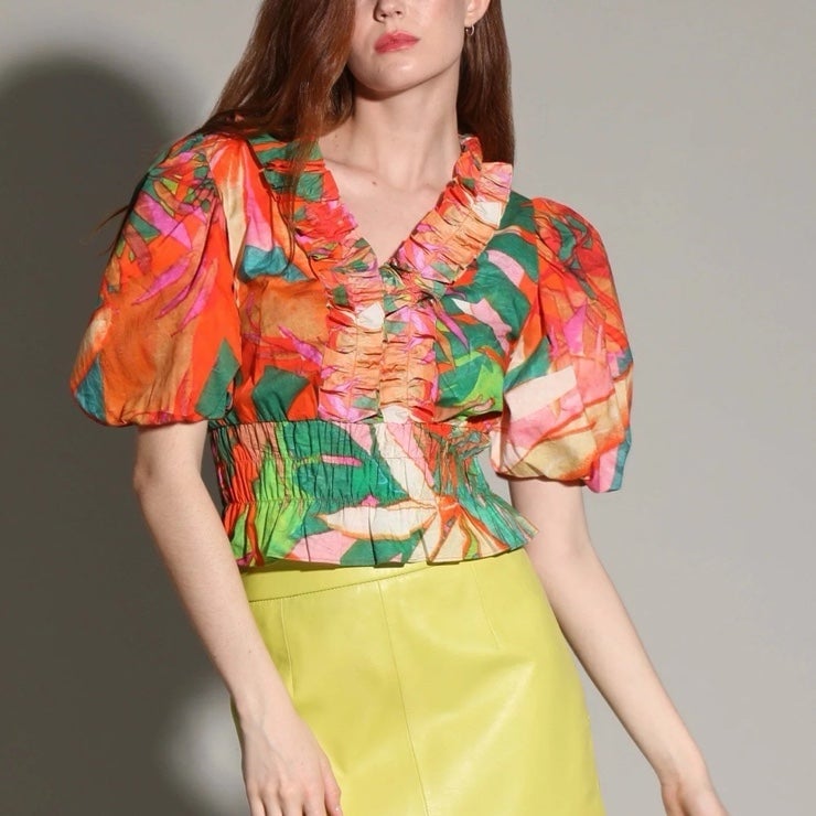 Custom WALTER BAKER Lovina Top Tropical Print Puff Sleeve Size L NWT GNi3c5twz outlet online shop