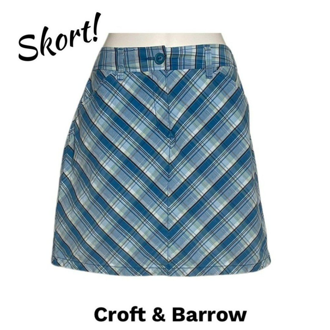 Cheap Croft & Barrow Skort Blue Plaid Skirt Shorts 4 Po