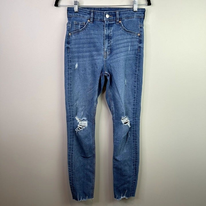 big discount Medium wash high waist ram hem ankle jeans