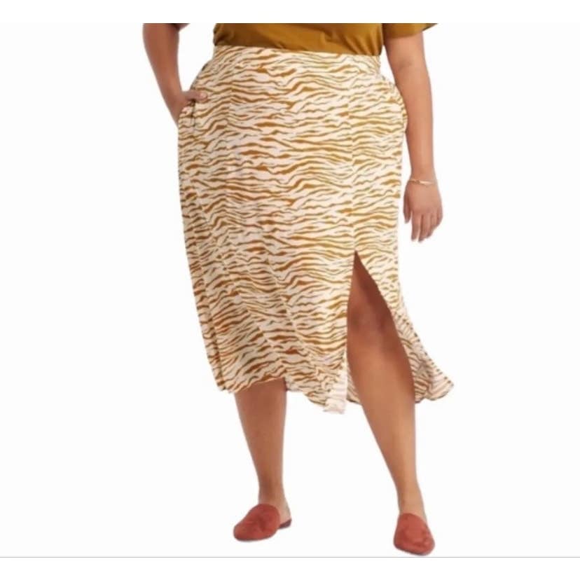 Personality Ava & Viv Zebra Print Woven High Slit Elastic Waist Midi Skirt Size 4X Womens NnL3zNugv just buy it